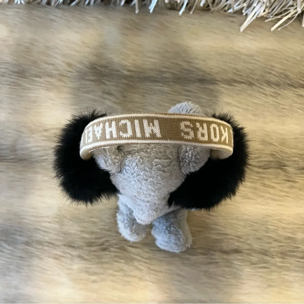 MICHAEL KORS (not outlet!) Black Fur Earmuffs Logo Tan Lettering on Headband